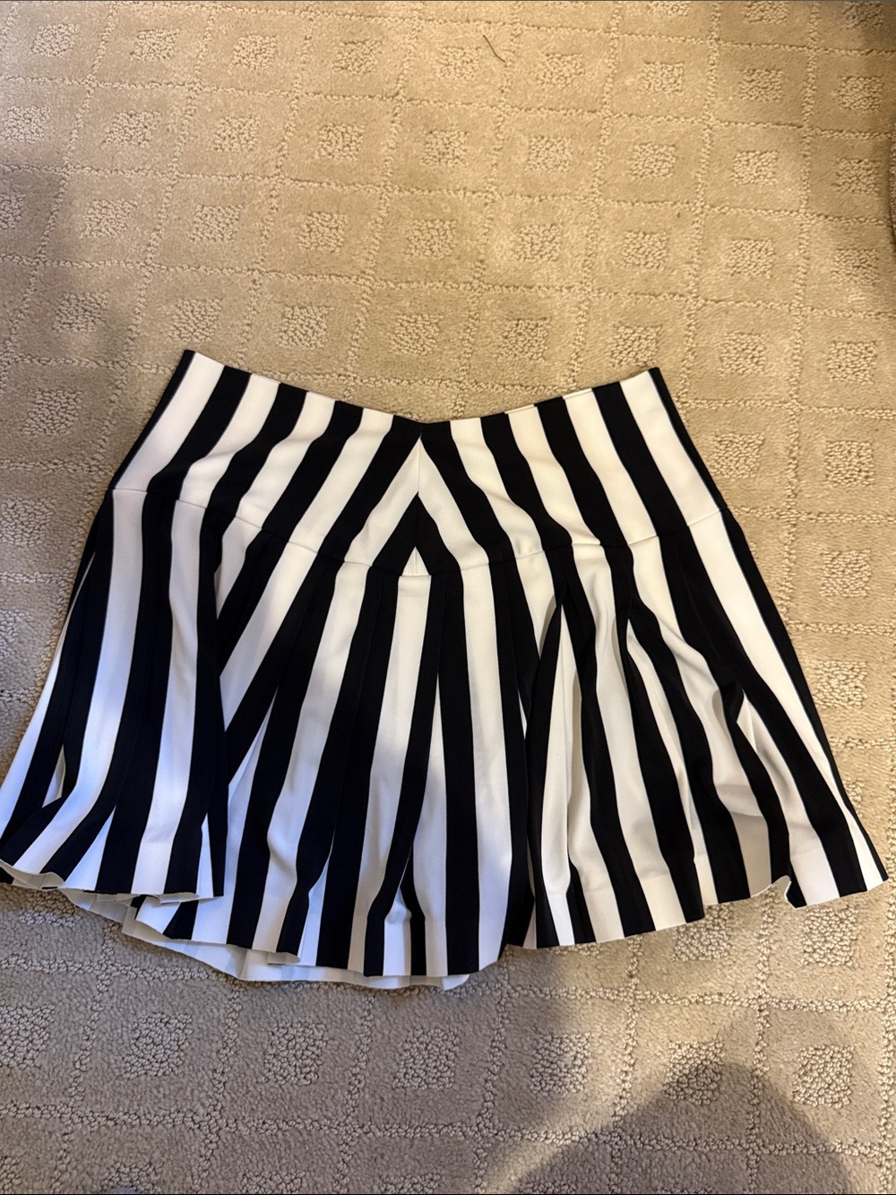 Norma Kamali Black and White Vertical Stripe Pleated Skort